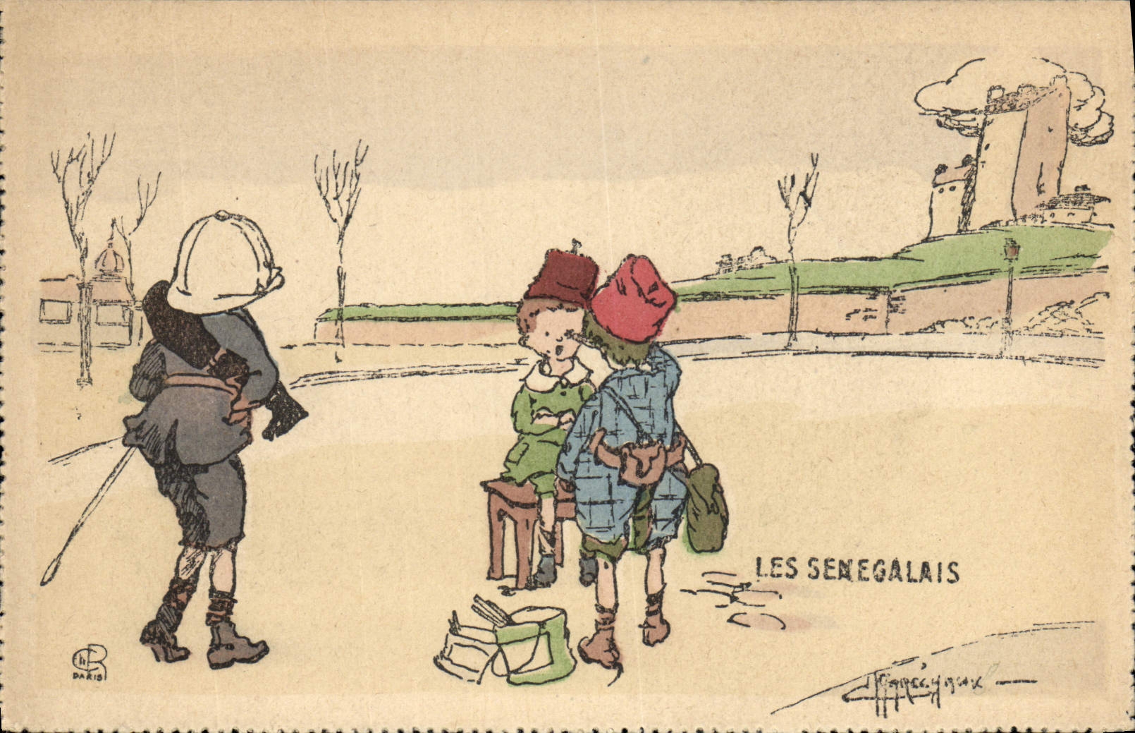 Vintage Postcard Fantasy Illustrator Marshals the Senegalese Militaria Children