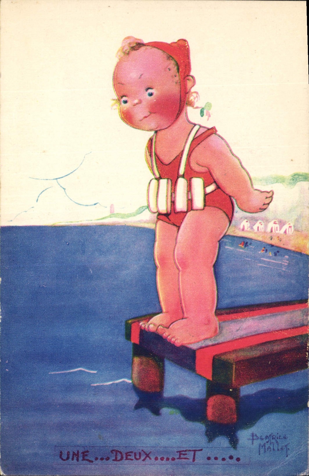 Vintage Postcard Fantasy Illustrator Mallet Child One two and