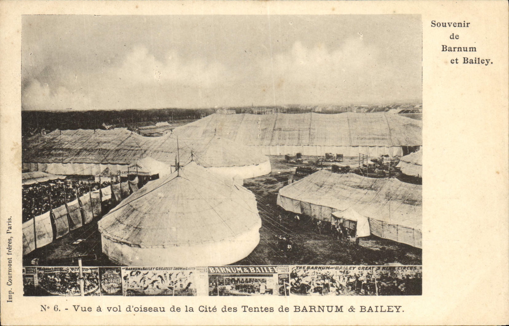 Vintage Postcard Circus Barnum and Bailey Vue has flight of bird of the ISCED of the tents