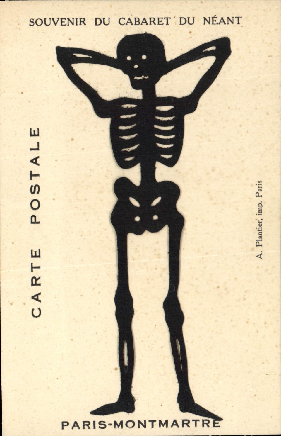 Vintage Postcard Memory of the cabaret of Nothing Paris Montmartre Skeleton