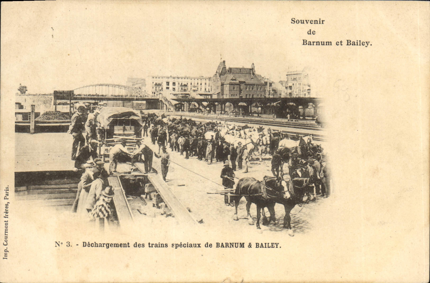 CPA Cirque Barnum et Bailey Dechargement des trains speciaux Chevaux Clown