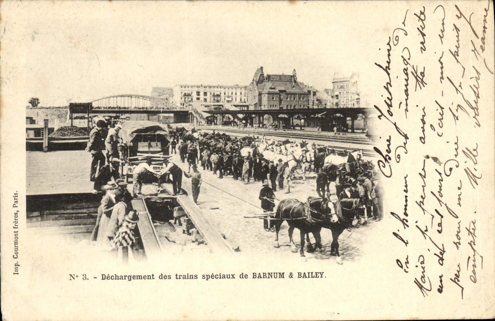 CPA Cirque Barnum et Bailey Dechargement des trains speciaux Chevaux Clown