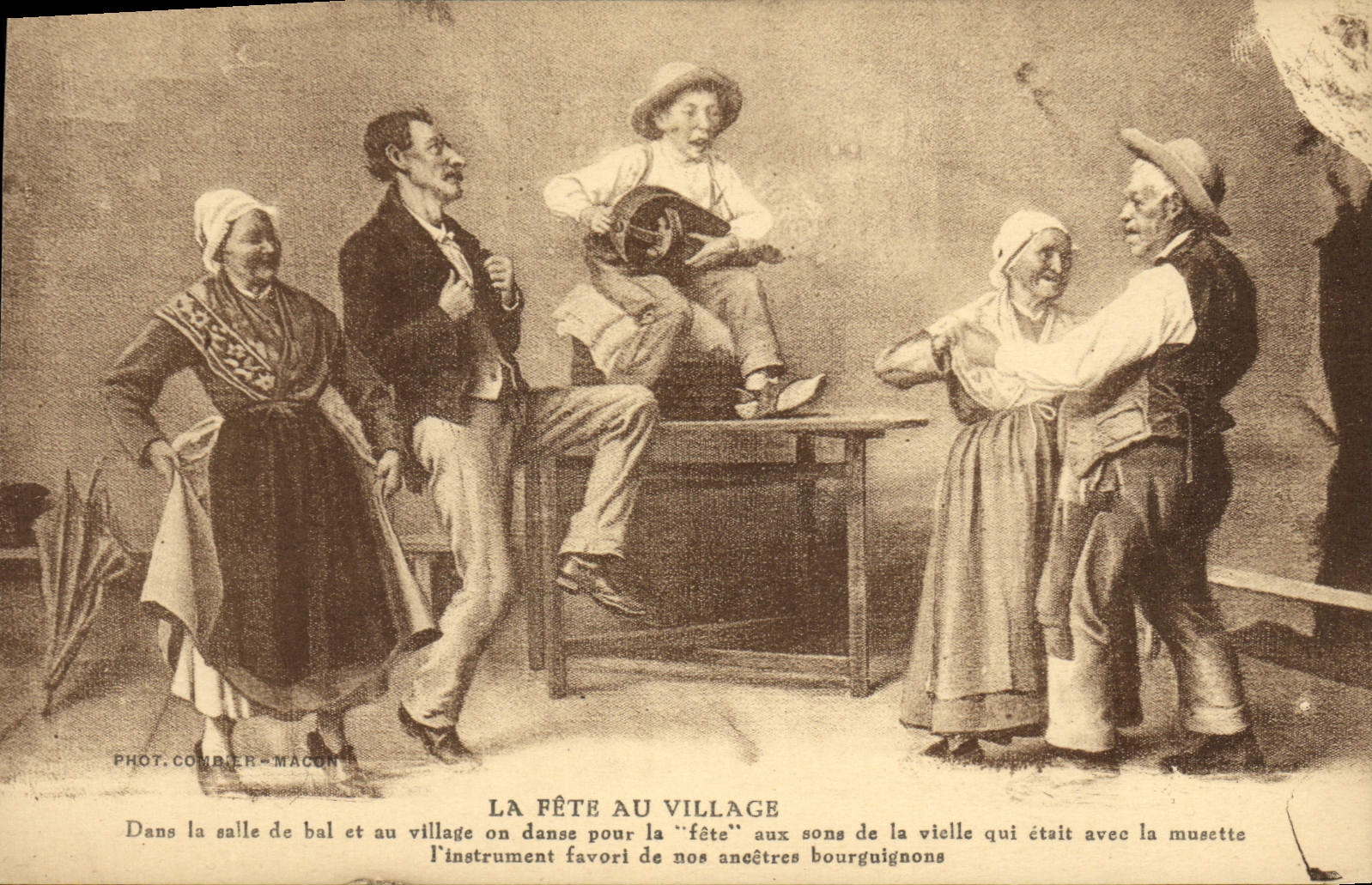 Postal Folclore la fiesta al pueblo en la sala de baile y al pueblo se baila