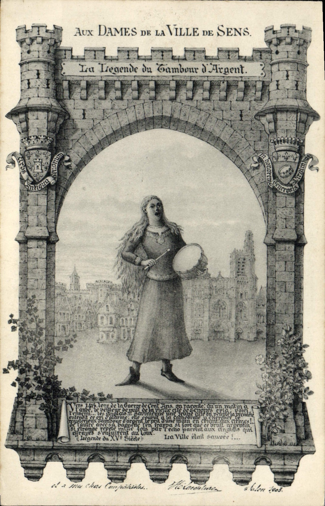 CPA Folklore Aux dames de la ville de Sens Le legende du Tambour d'argent