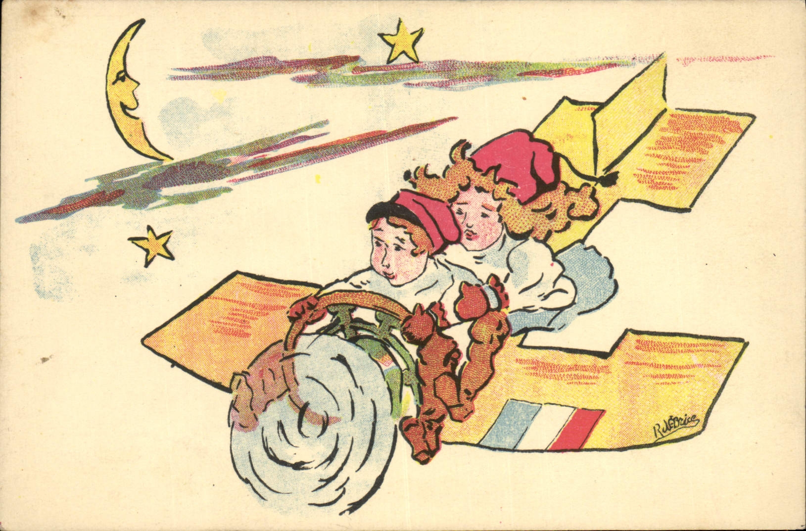 CPA Militaria Enfants orphelinat des Armees Avion Lune 