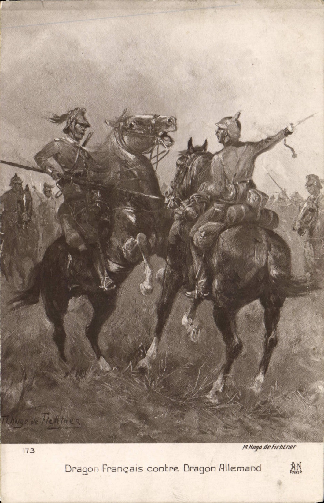 Vintage Postcard Militaria French Dragon against German Dragon