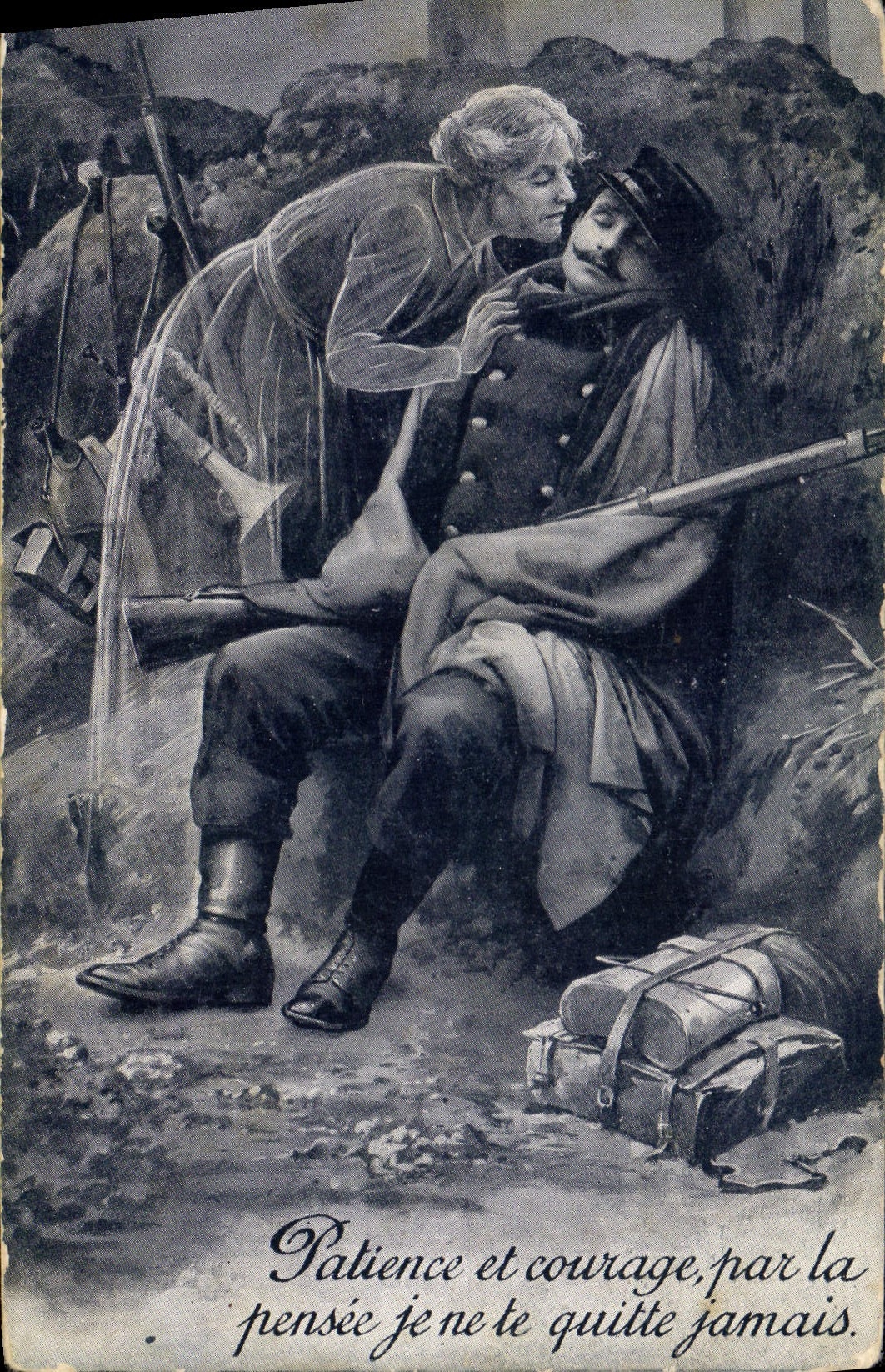 Vintage Postcard Militaria Woman Patience and courage