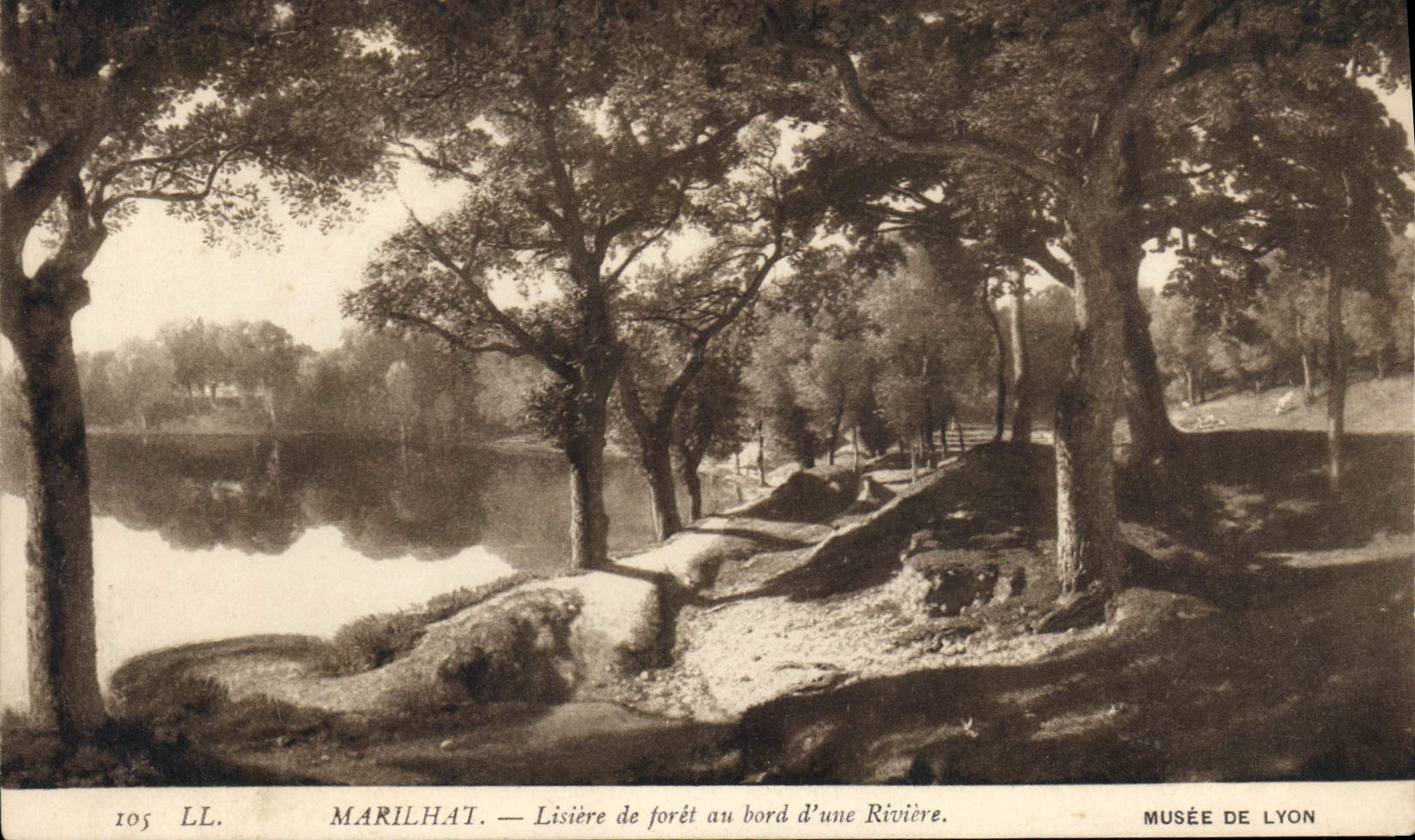 Vintage Postcard Marilhat Edge of drill at the edge of a river Museum of Lyon
