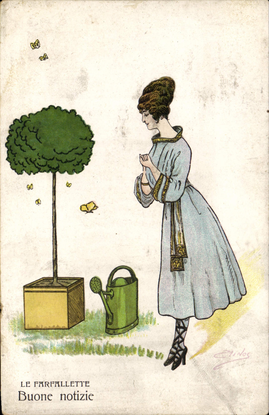 Vintage Postcard Fantasy Illustrator Woman Farfalette