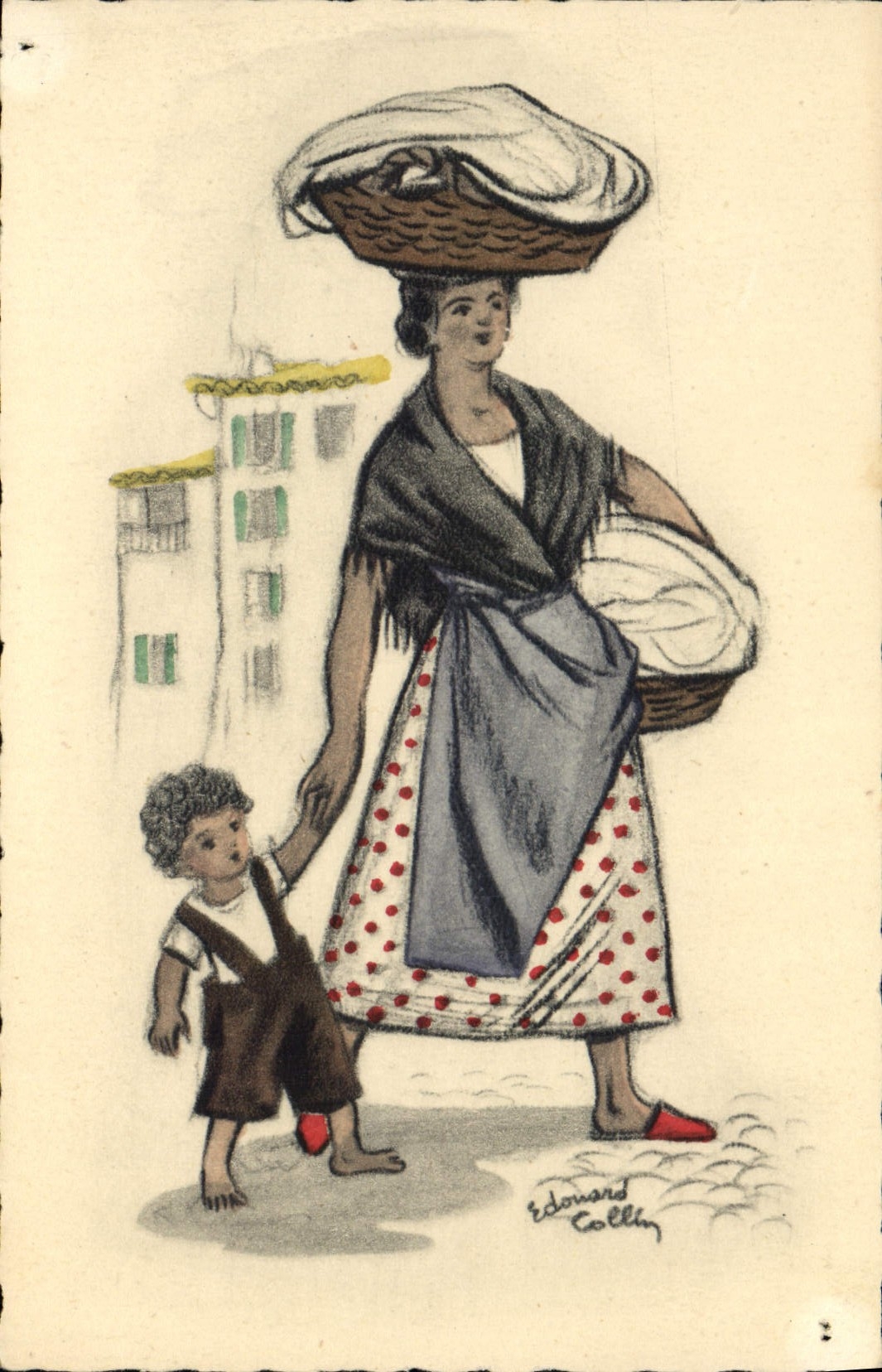 Vintage Postcard Fantasy Illustrator Washerwoman