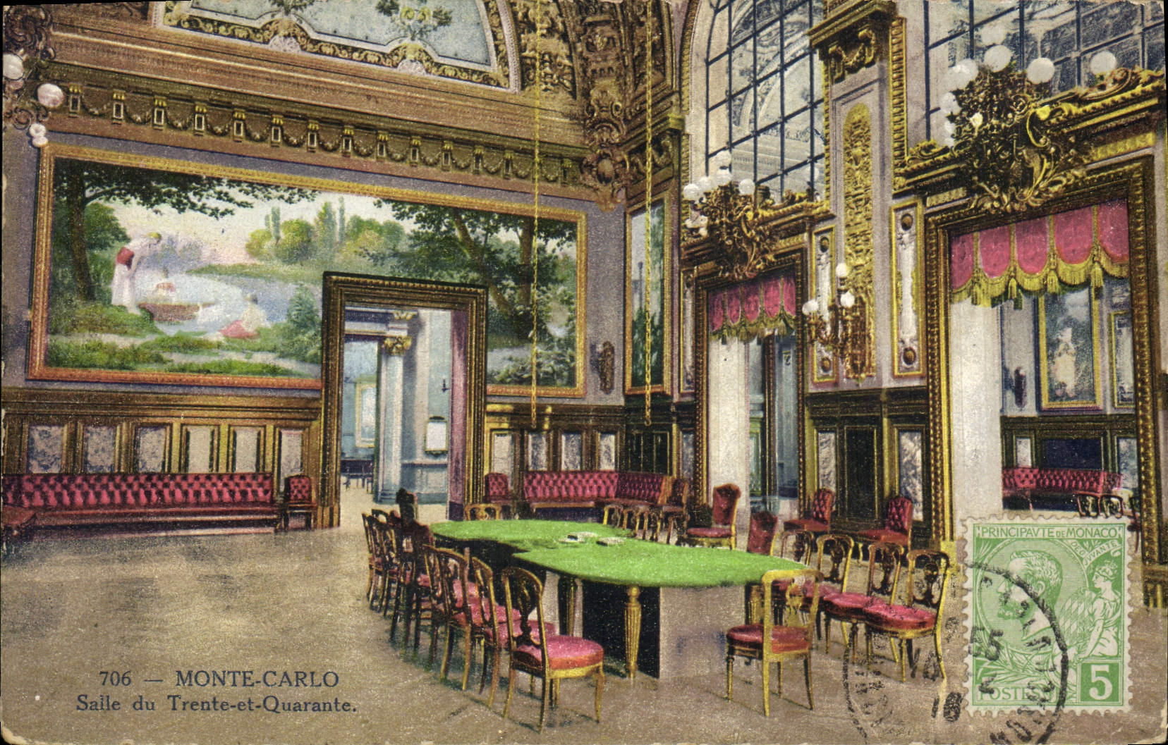 Vintage Postcard Casino Monte Carlo Room of the Thirty and Forty
