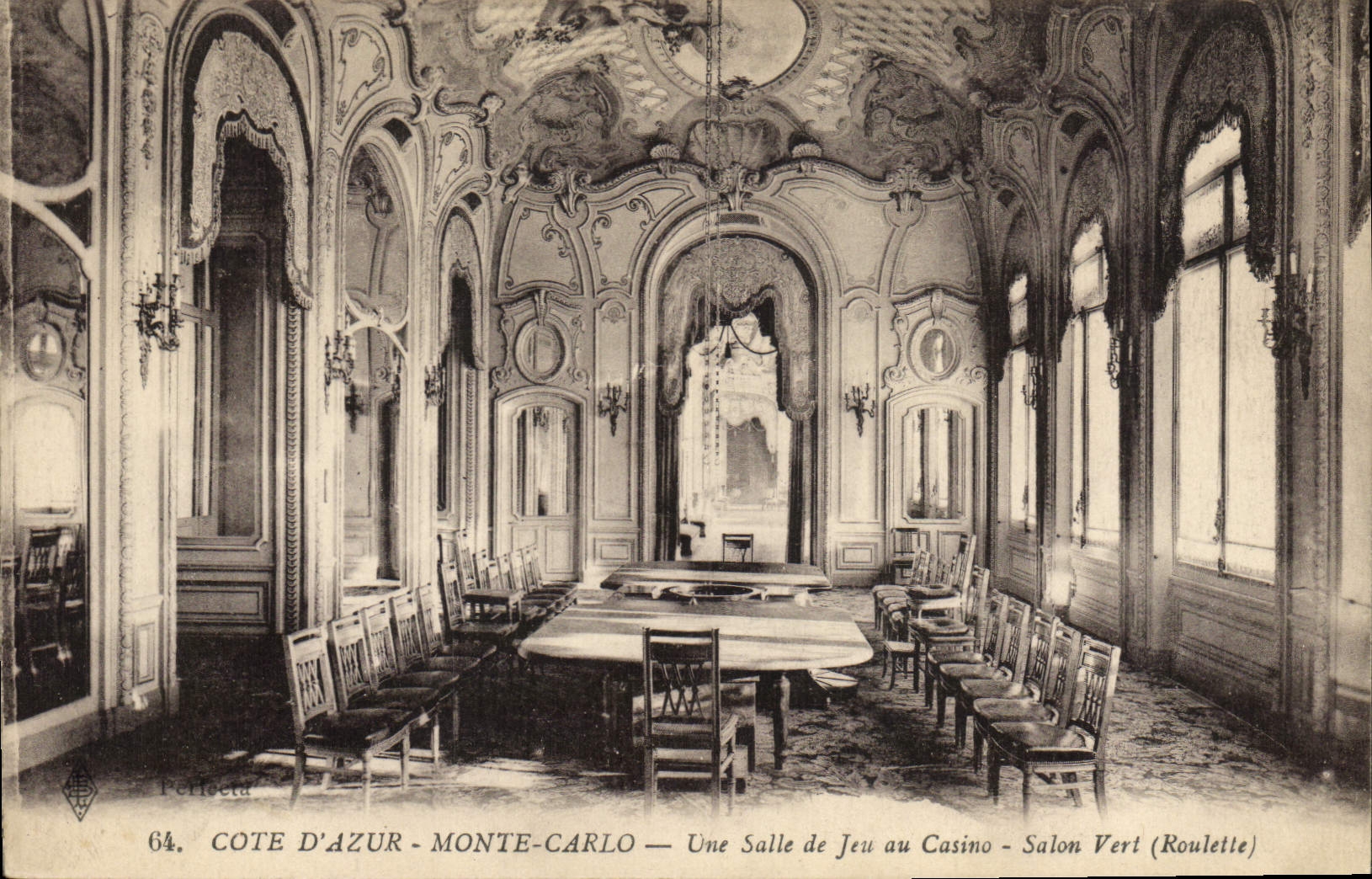 Vintage Postcard Monte Carlo Casino a gaming room of the casino Green Living room Caster