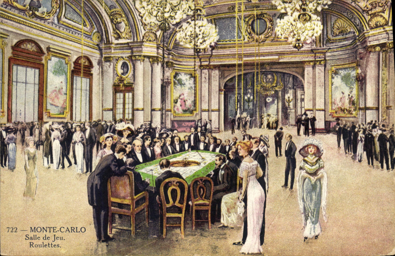 Vintage Postcard Casino Monte Carlo Gaming room Casters