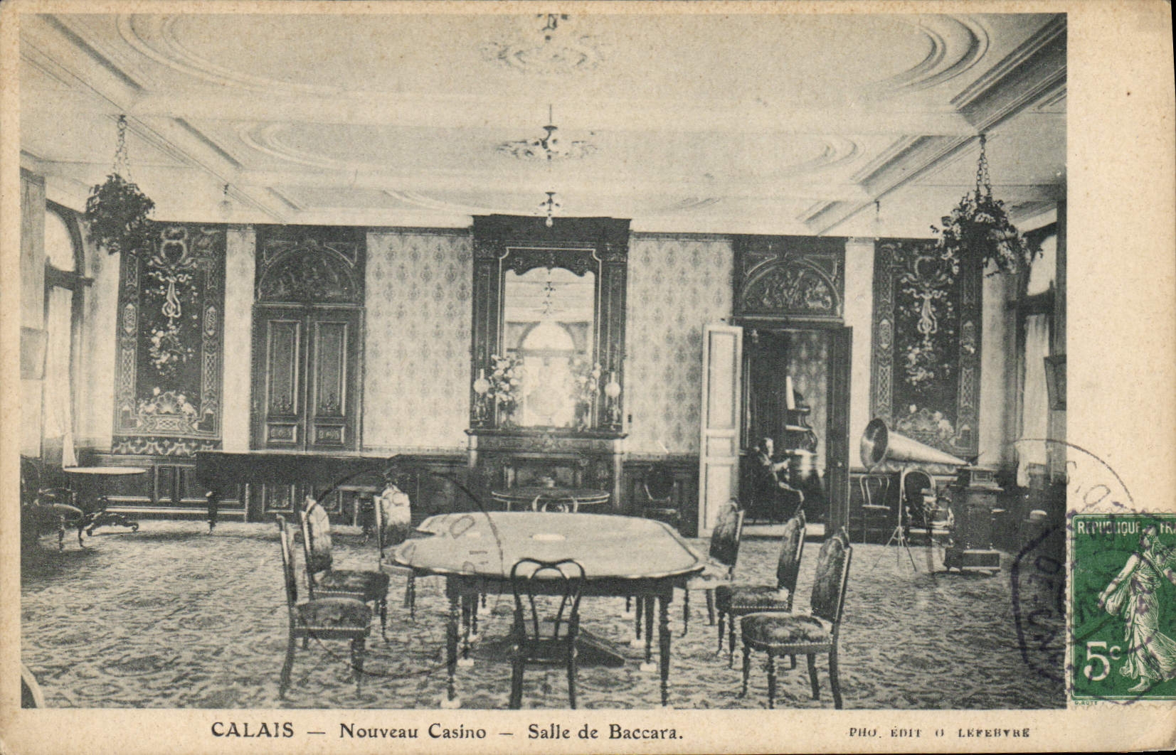 Vintage Postcard Casino Calais Room of baccara