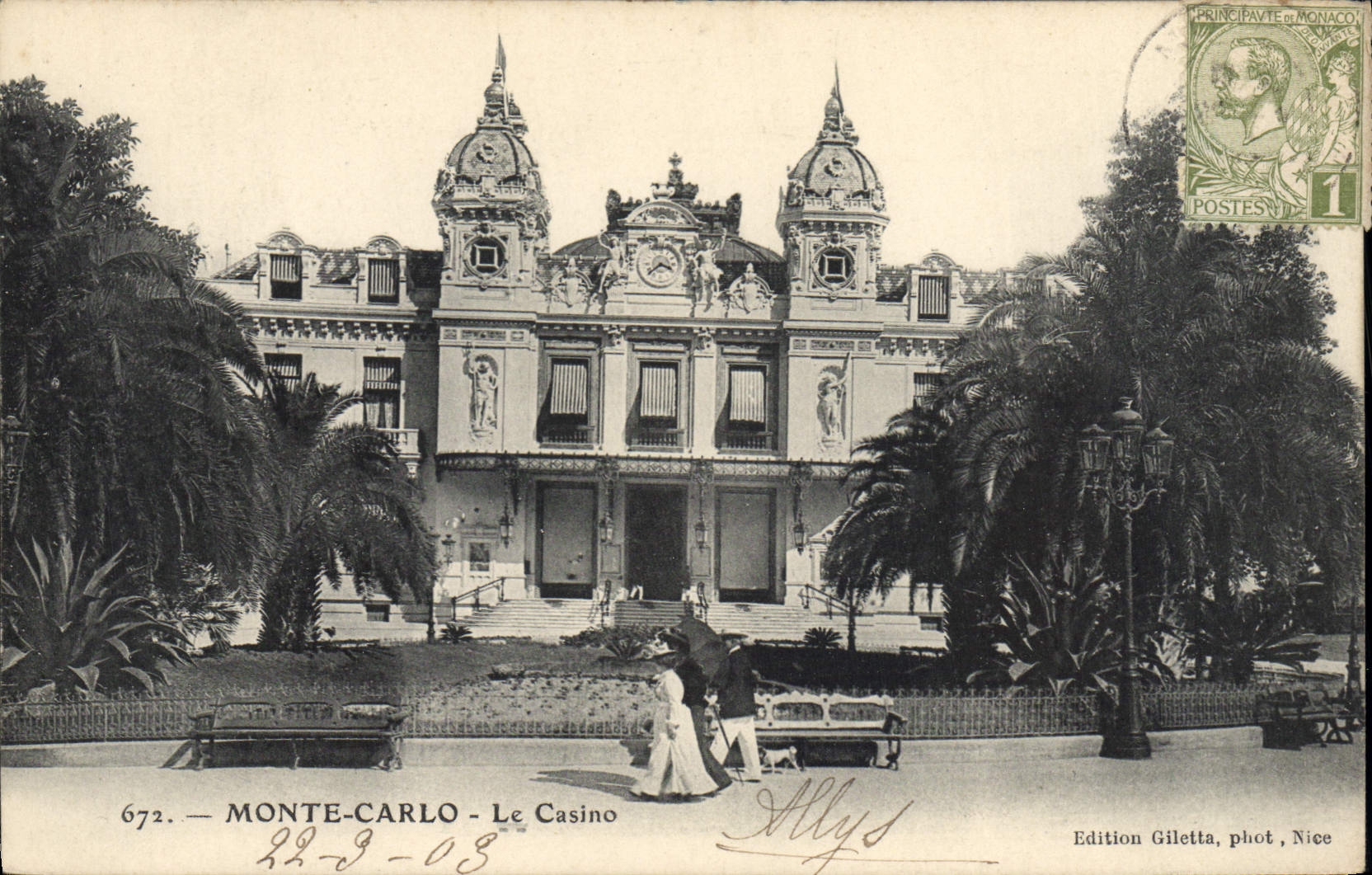 Vintage Postcard Monte Carlo Casino