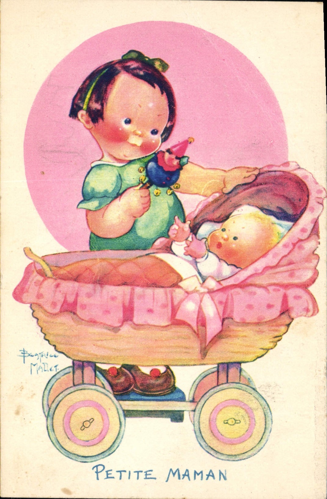 Vintage Postcard Fantasy Illustrator Mallet Child Small mom
