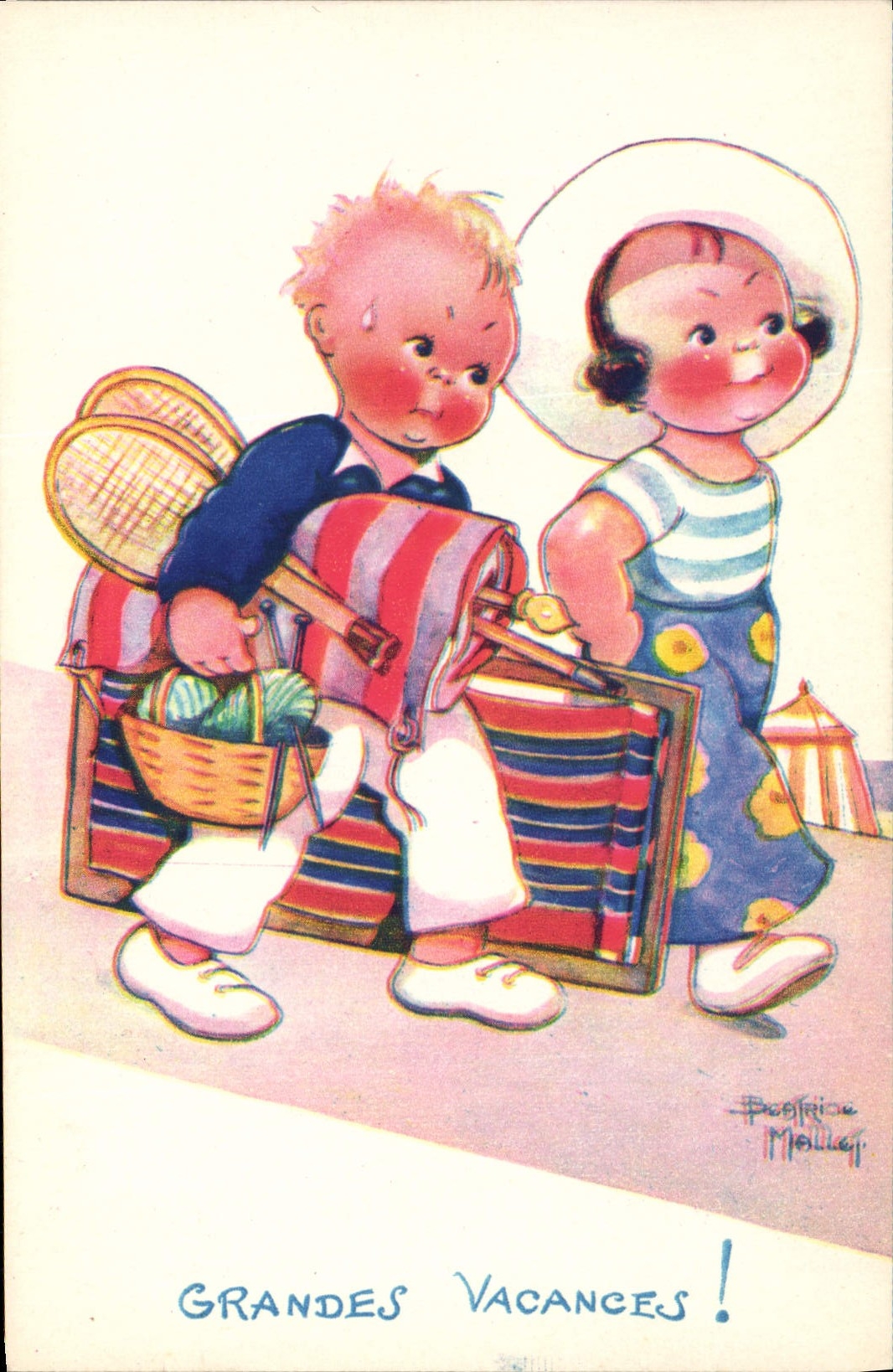 Vintage Postcard Fantasy Illustrator Mallet Children Summer holidays
