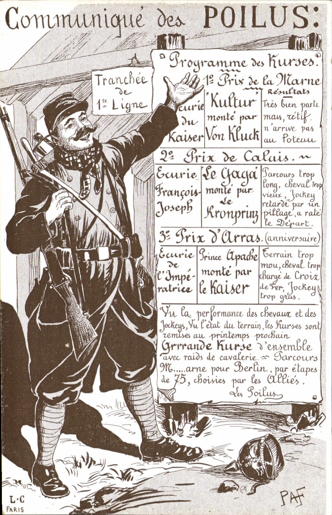 Vintage Postcard Militaria Communicates hairy Tranchee of 1st line