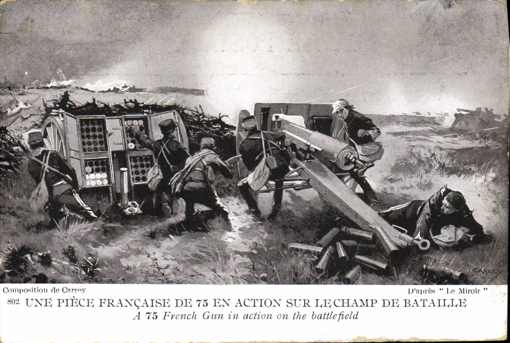 CPA Militaria Une piece francaise de 75 en action sur le champ de bataille 
