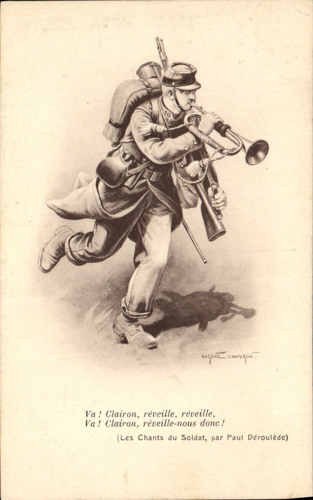 CPA Militaria Va clairon reveille reveille 