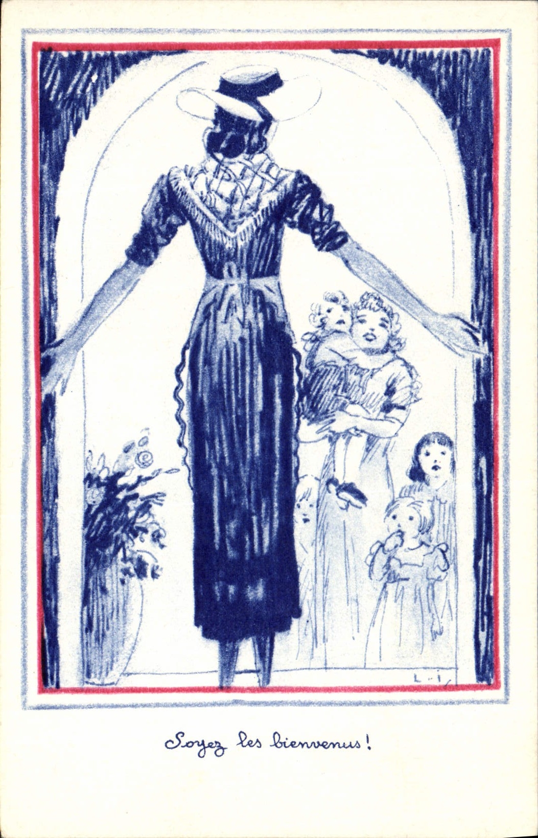 Vintage Postcard Militaria Be welcome Enfants