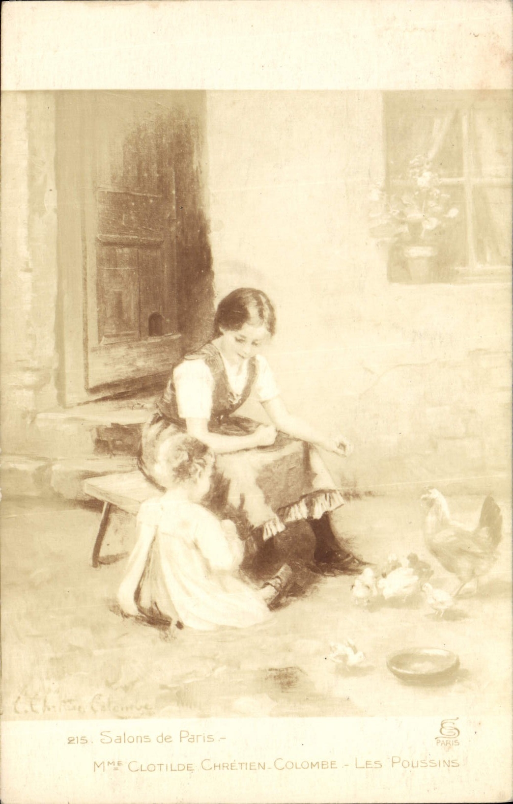 Vintage Postcard Living rooms of Paris Mrs. Clotilde Chretien Dove chicks