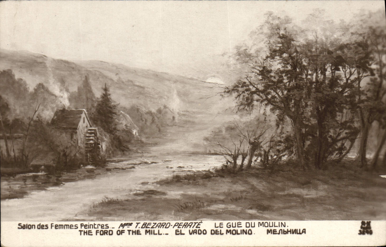 Vintage Postcard Living room Bezard Perate the ford of the mill