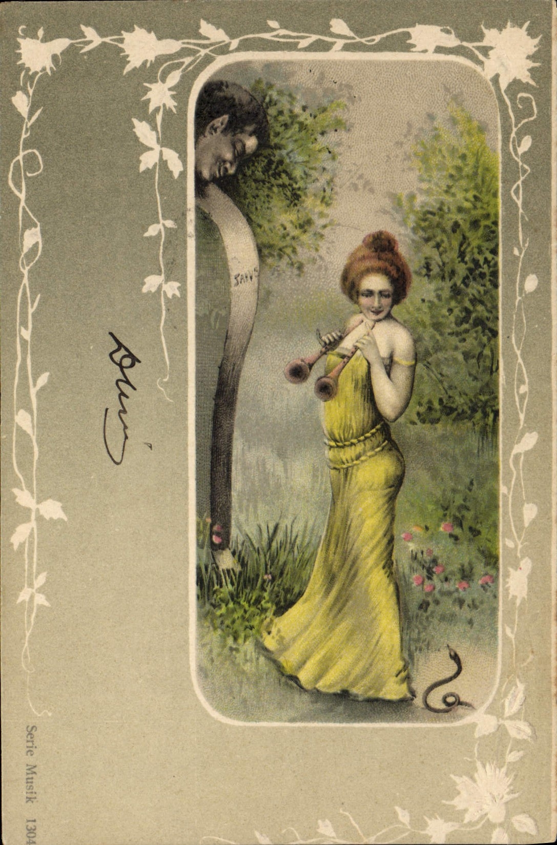 Vintage Postcard Fantasy Illustrator Woman Snake
