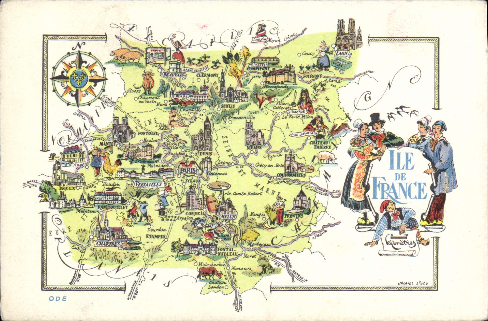 Vintage Postcard Fantasy Ile de France Illustrator