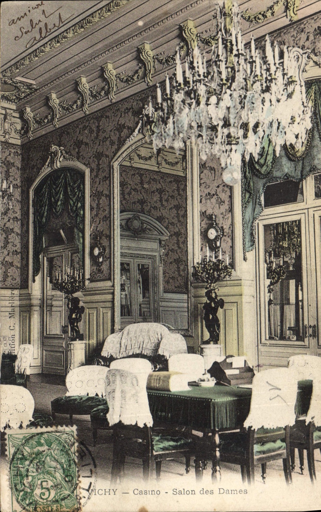 Vintage Postcard Casino Vichy Living room of the Ladies