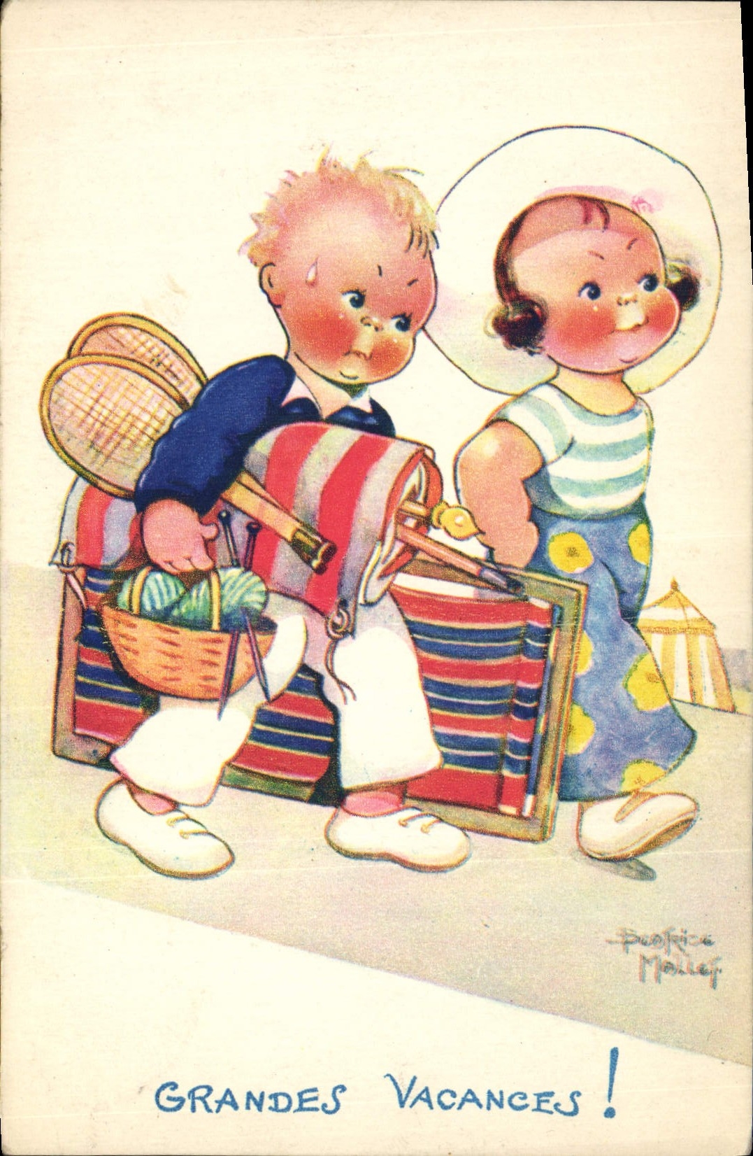 Vintage Postcard Fantasy Illustrator Children Beatrice Mallet Summer holidays