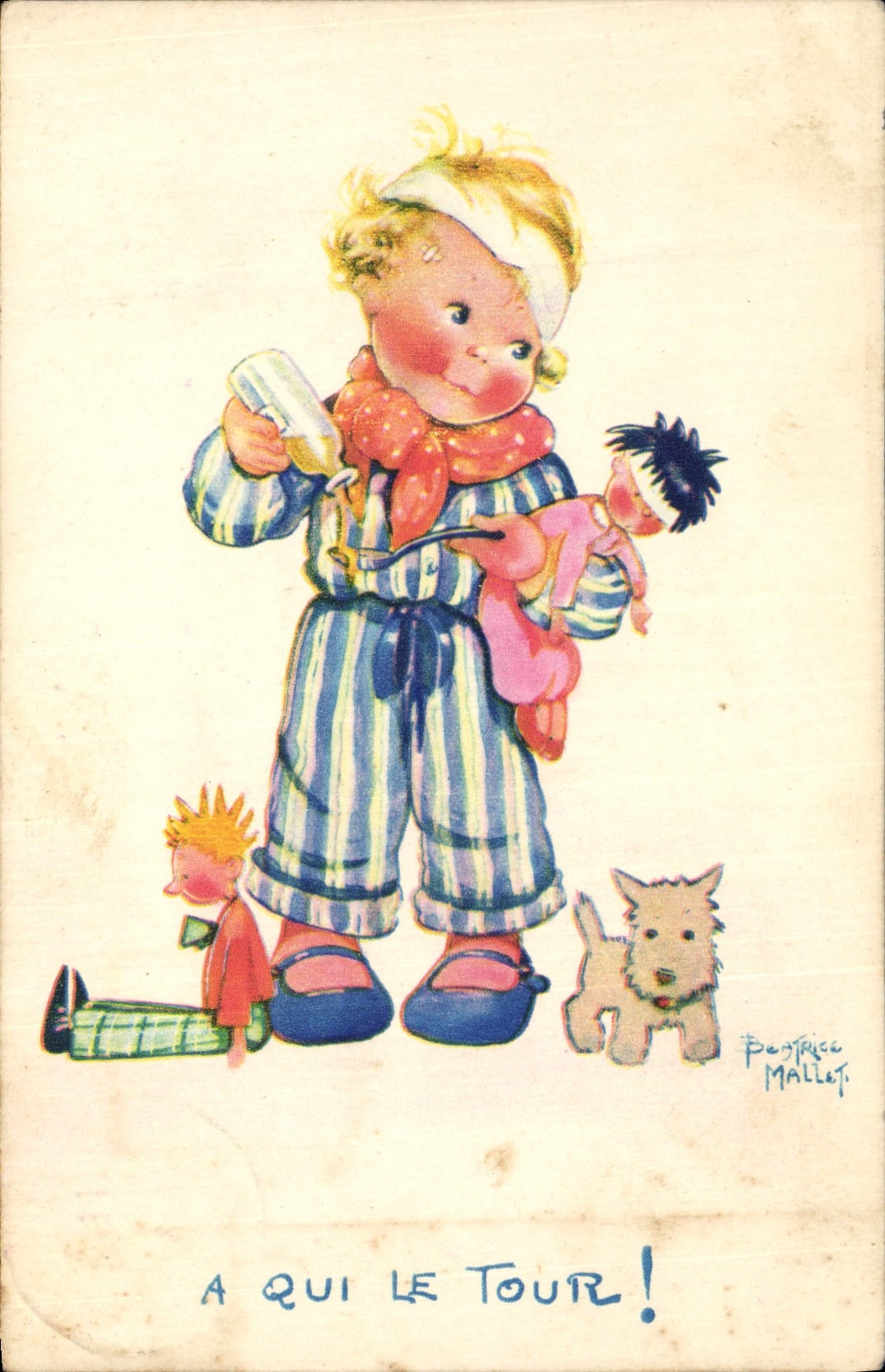 Vintage Postcard Fantasy Illustrator Children Beatrice Mallet A which it turn Dog
