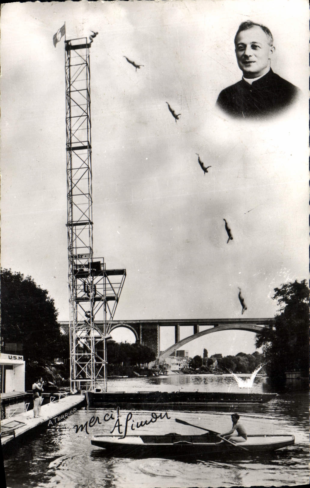CPM 1957 plongeon de l'abbe Simon Coupe internationale de natation