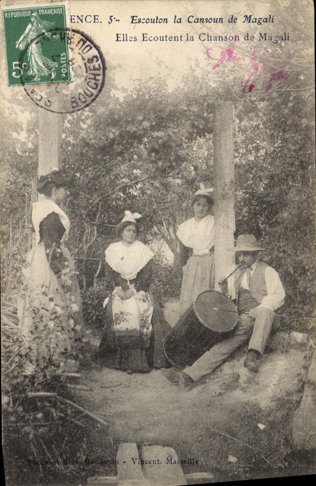 Vintage Postcard Folklore Provence Escouton Cansoun of magali