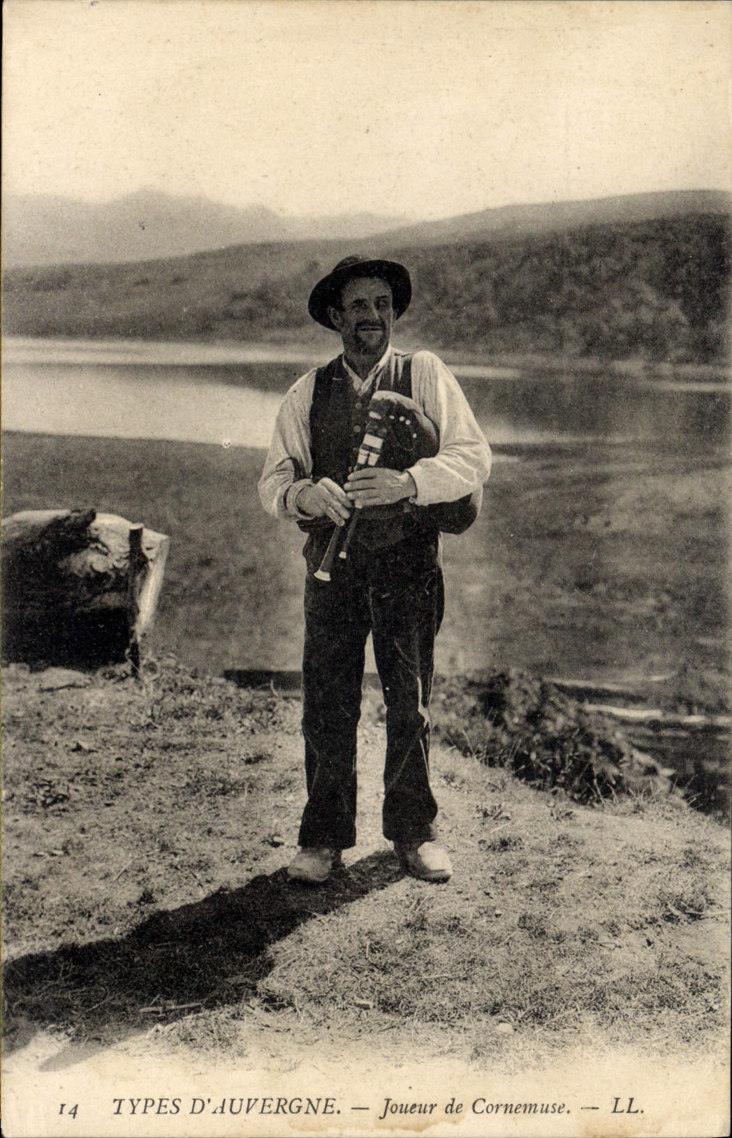Vintage Postcard Folklore Auvergne Bagpiper
