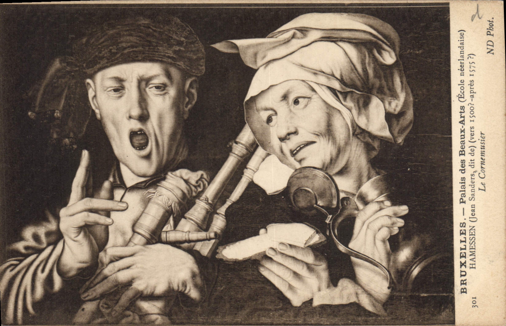 Postal Folclore Bruselas Palacio del Bonito Artes Hamessen el cornemusier