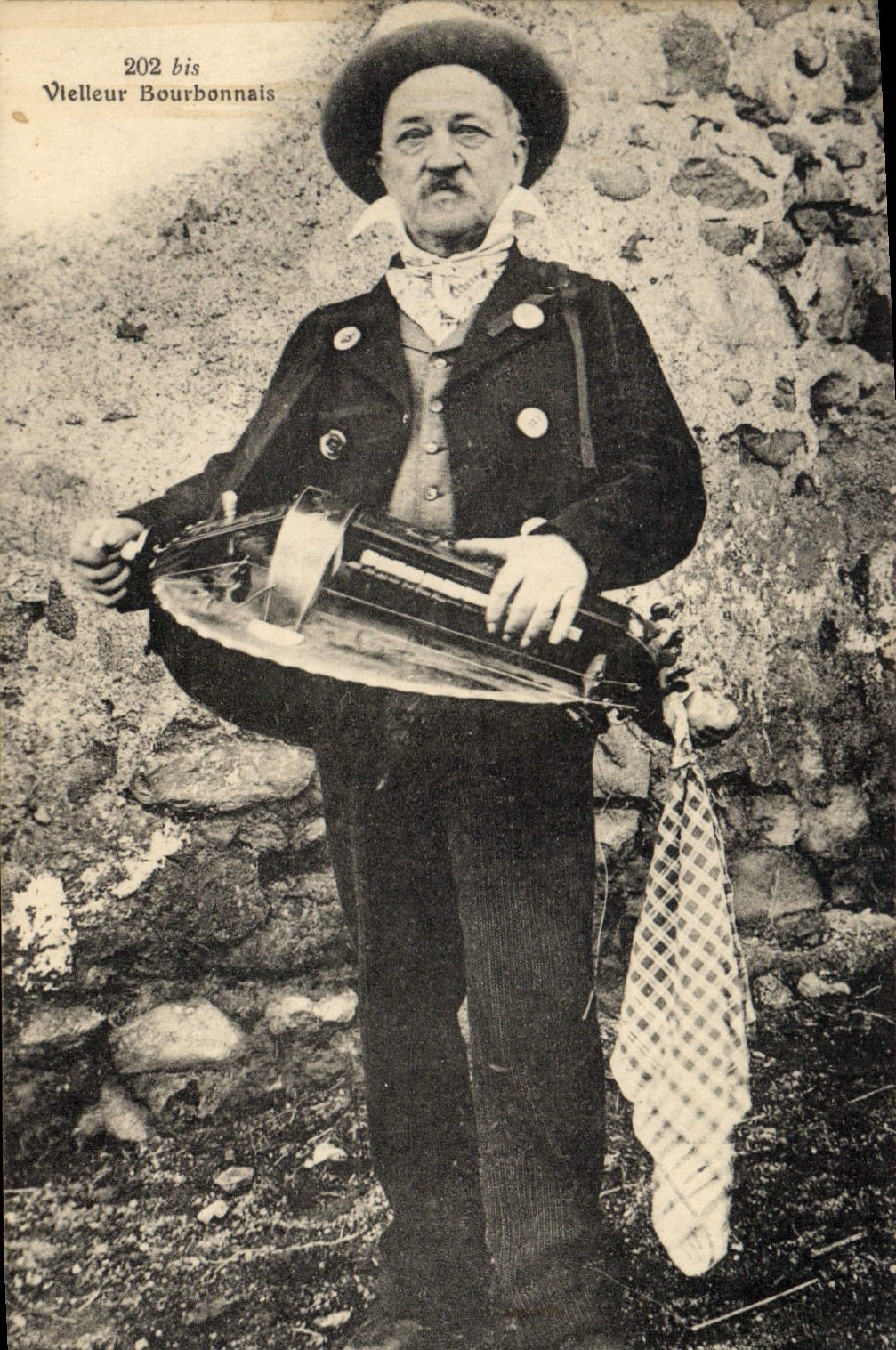 Vintage Postcard Folklore Bourbonnais Hurdy-gurdyist