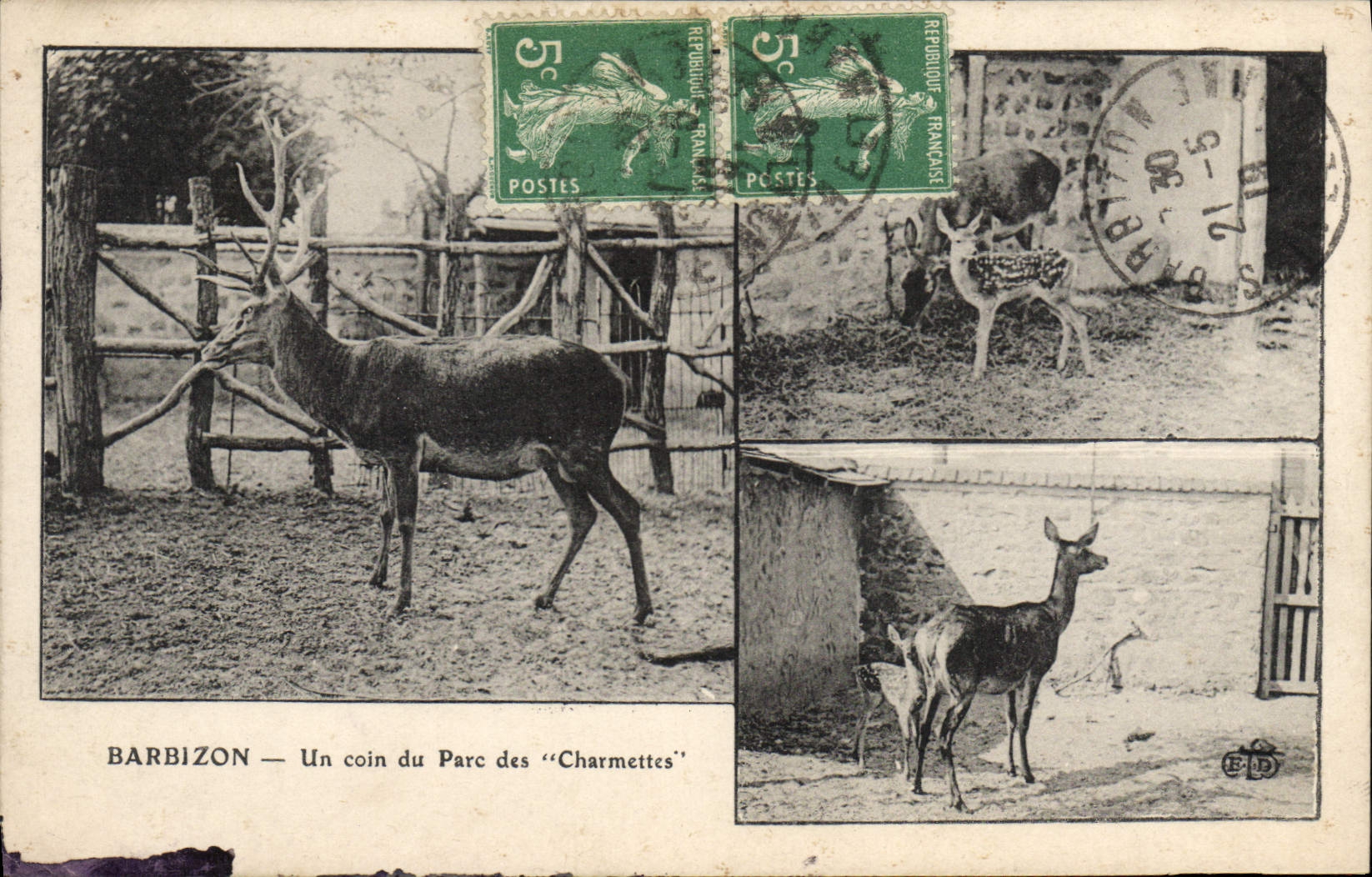 Postal Barbizon una esquina del parque del Charmettes