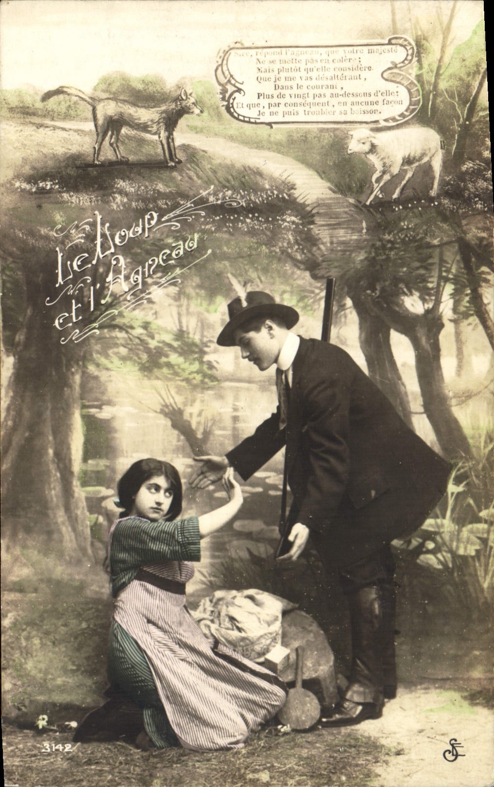 CPA Le loup et l'agneau 