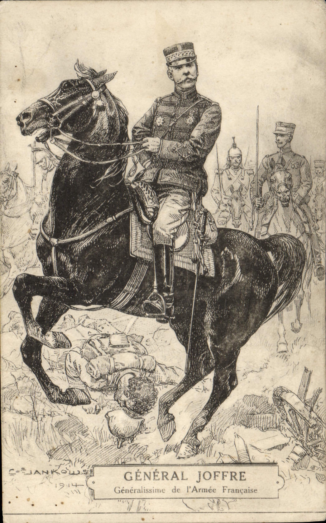 Postal Militaria General Joffre Generalísimo armado de la francesa