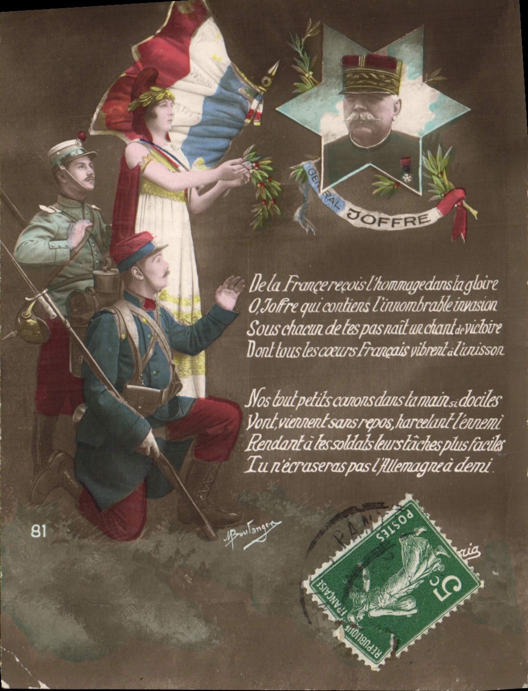 Vintage Postcard Militaria the star of France and our Joffre armies
