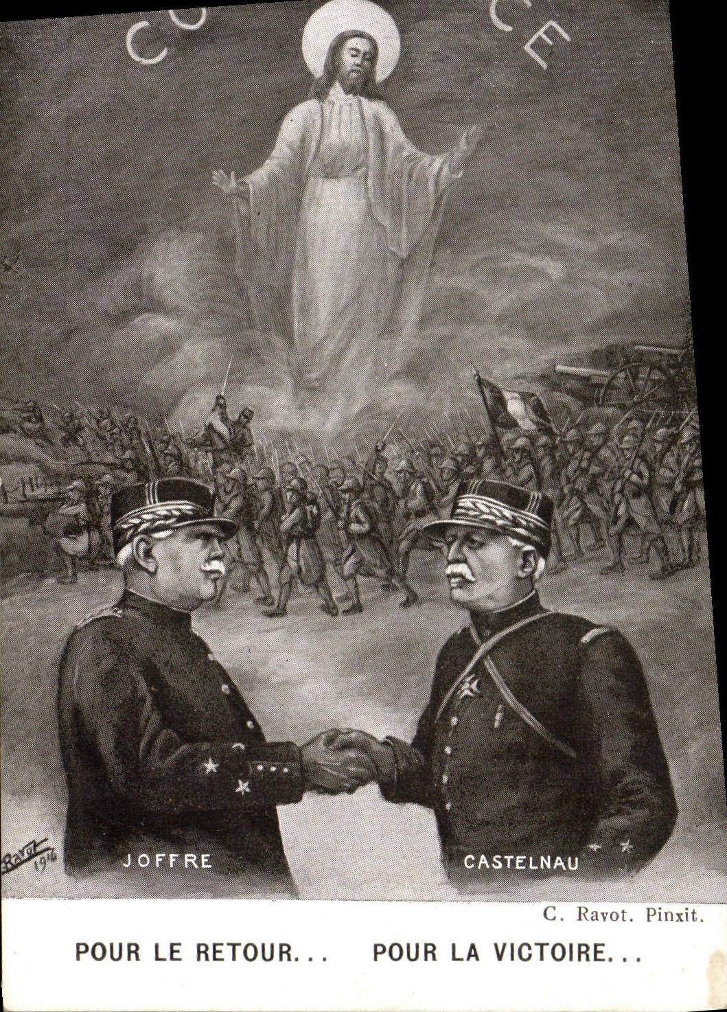 CPA Militaria Joffre Castelnau Pour la victoire Confiance Christ 