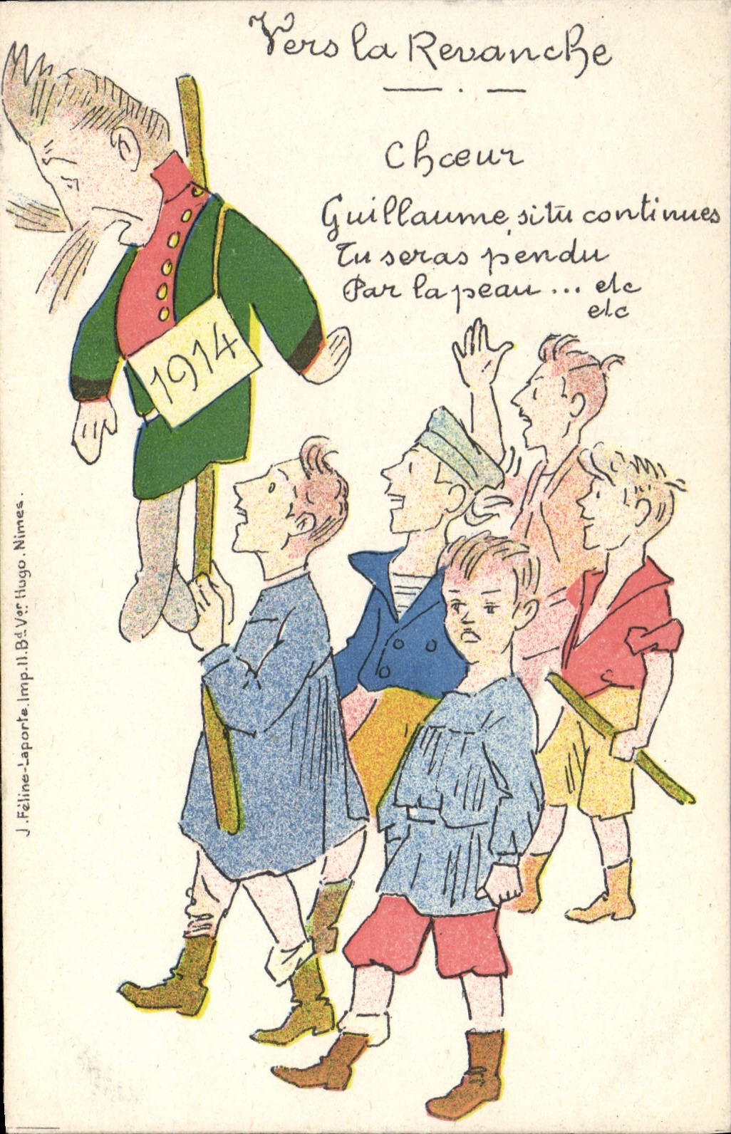 Vintage Postcard Militaria Children Towards revenge Guillaume