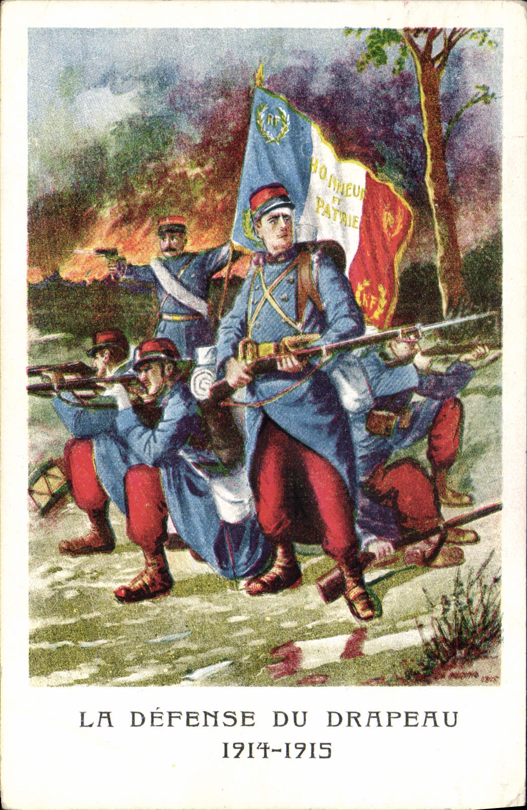 Vintage Postcard Militaria the defense of the flag