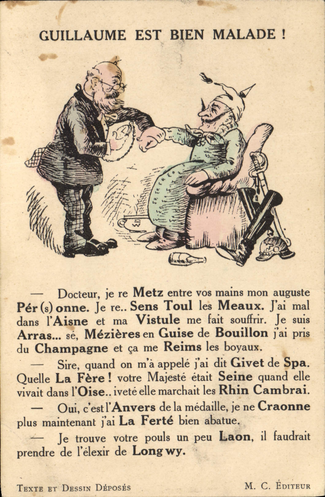 Vintage Postcard Militaria Guillaume is quite sick