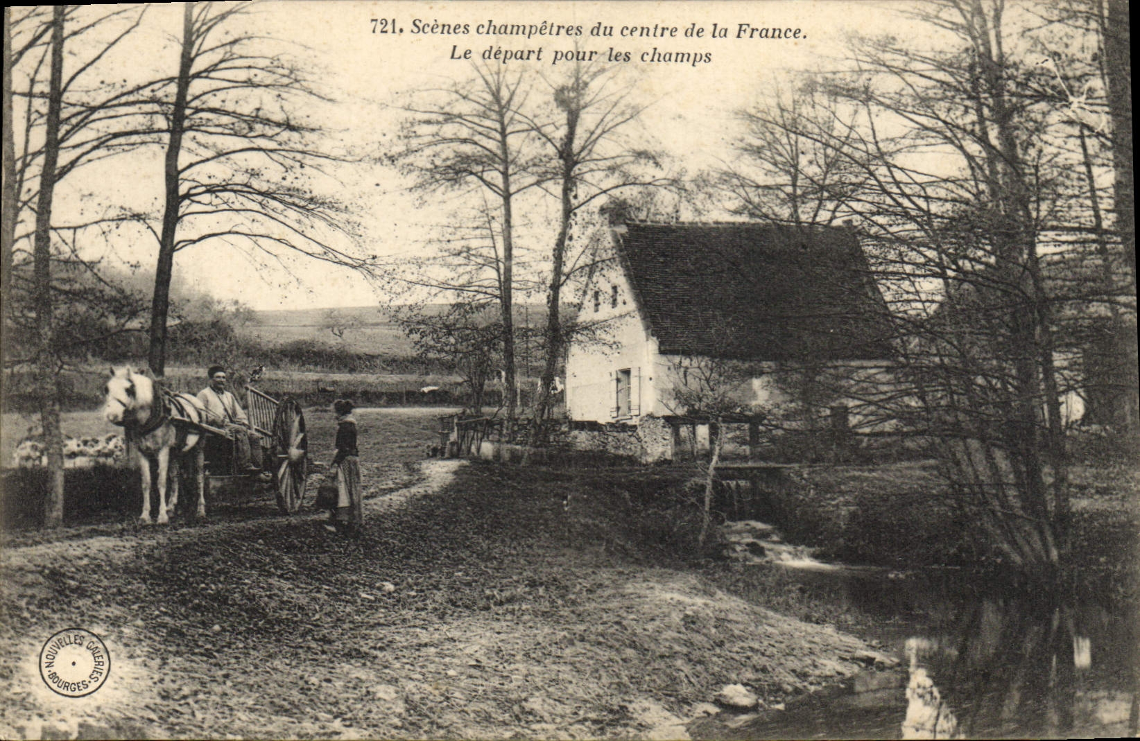Postal Folclore Escenas campestres del centro de Francia la salida para los campos