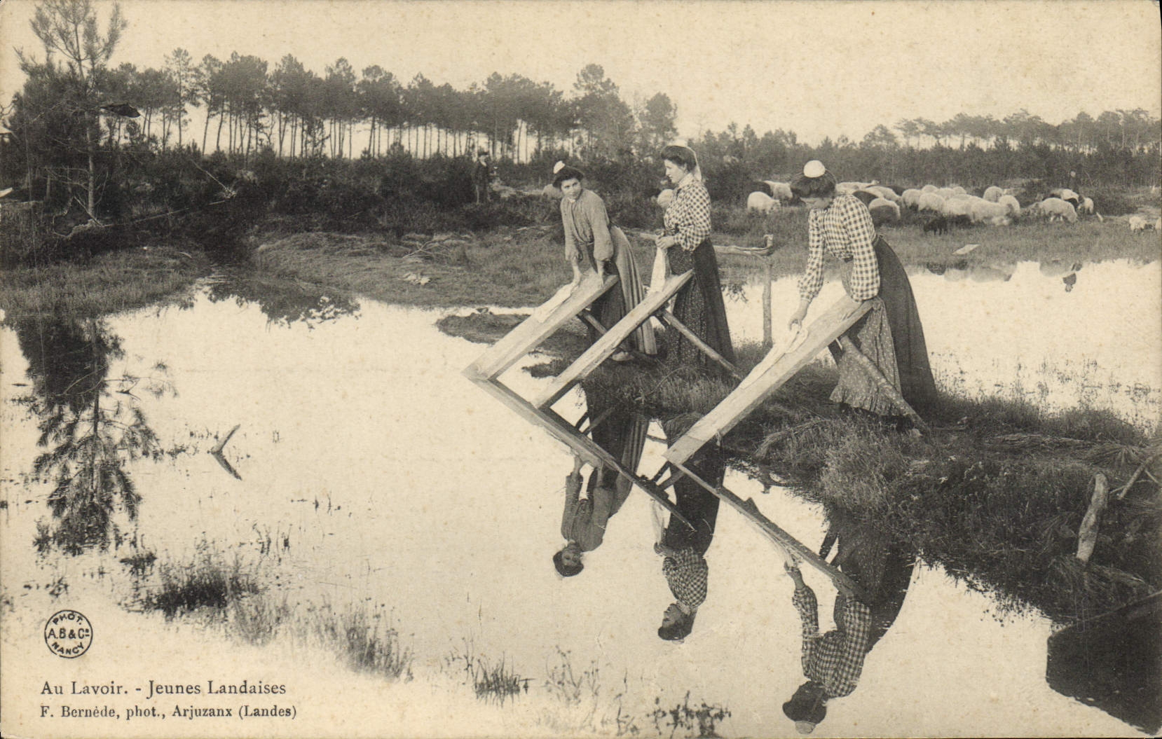 Vintage Postcard Folklore With the laundrette Young people from the Landes