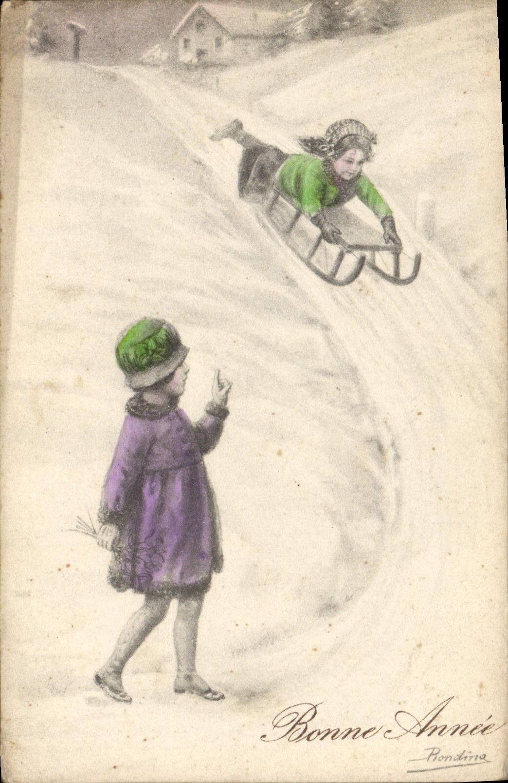 CPA Fantaisie Illustrateur Enfants Luge
