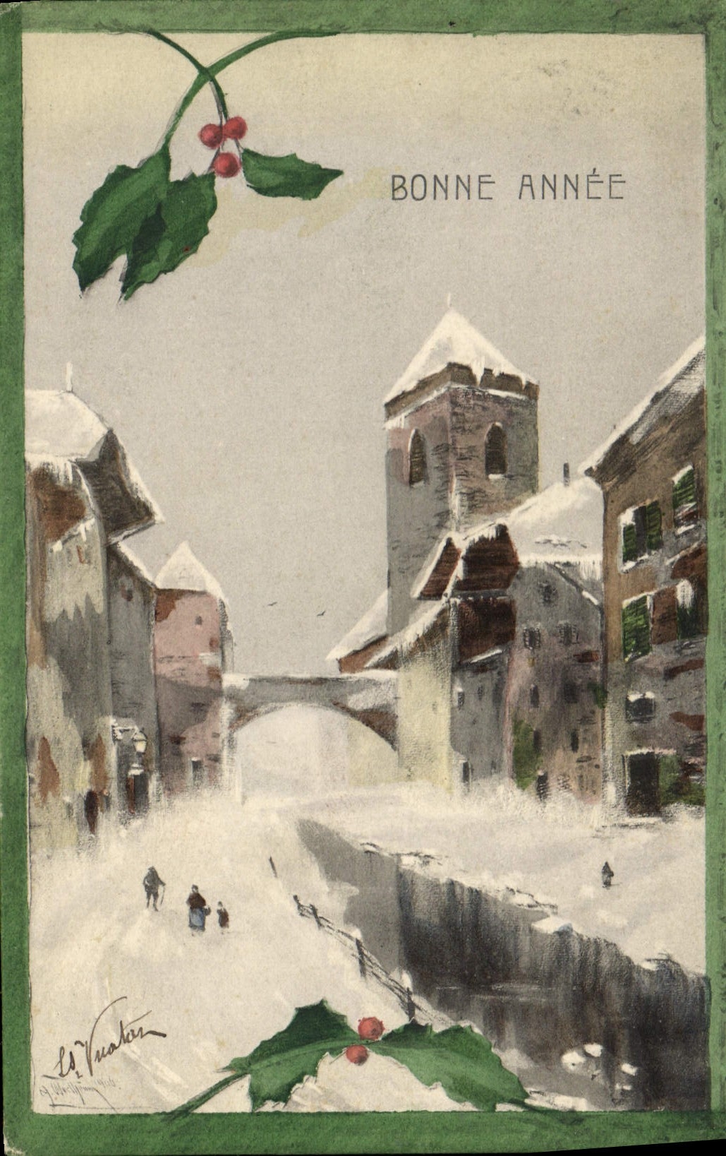 CPA Fantaisie Illustrateur Pont Bonne annee