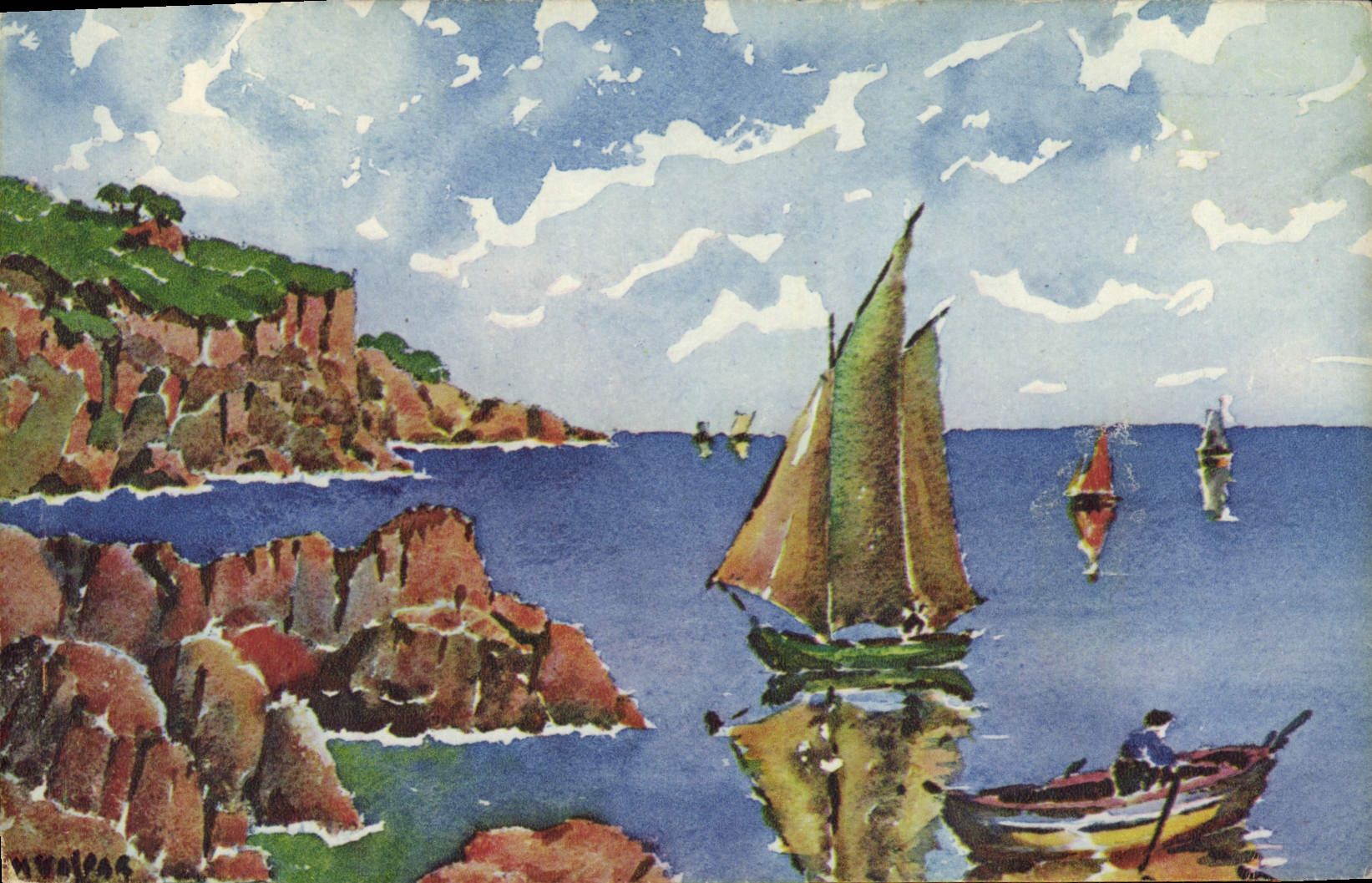 CPA Fantaisie Illustrateur Annemasse Bateau